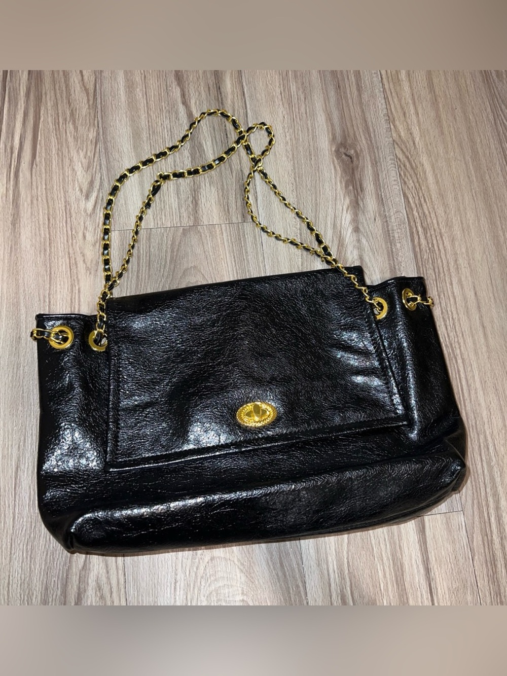 Classic Black Chain Shoulder Bag with Gold Hardware